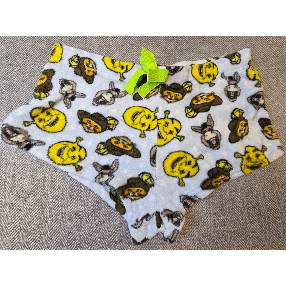 DreamWorks Shrek Pajama Shorts Womens 2XL Blue Character Fuzzy Plush Lounge